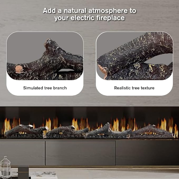Electric Fireplace Wall Fireplace Recessed Electric Fireplace Fake Fireplace Logs Synthetic Resin Decoration Electric Transparent Logs Flame Suitable for 60" Electric Fireplaces 6Pieces