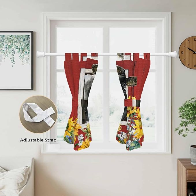 Cows Sunflowers Kitchen Curtains 45 Inch Length, Short Cafe Window Curtains Tab - Image 5