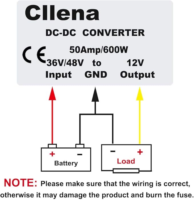 Cllena DC Converter Regulator 36V/48V to 12V 50A 600W Waterproof Voltage Reducer DC/DC Power Supply Module Buck Transformer for Golf Cart