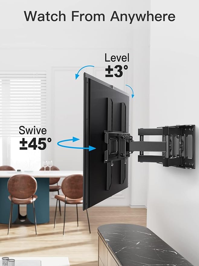 Pipishell TV Wall Mount for 26-74 inch LED LCD OLED 4K TVs up to 99lbs, Full Motion TV Mount Bracket Articulating Swivel Extension Tilting Leveling Max VESA 400x400mm, Fits 12/16 Inch Wood Studs