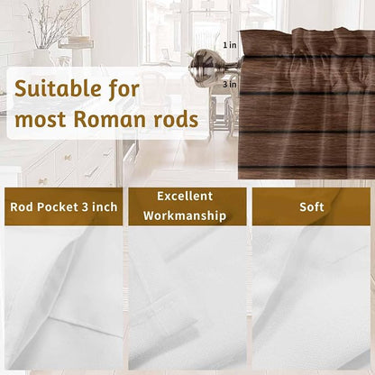 2 Pack Kitchen Valance for Windows, Farm Brown Wood Board Light Filtering Rod - Image 5