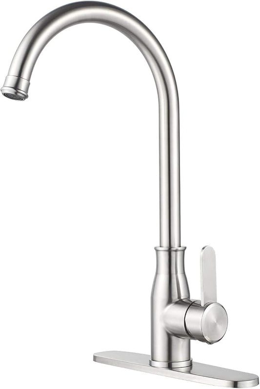 Single Handle Kitchen Faucet Stainless Steel Brushed Nickel，Modern High Arc by KOHONBY
