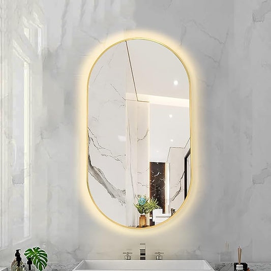 Oval LED Illuminated Bathroom Mirror, Wall-mounted Vanity Makeup Mirror by Unknown