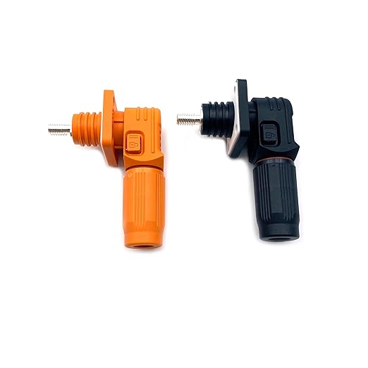 400A Battery Energy Storage Connector, 150mm² High Current Connectors IP67 Waterproof Stud Wiring Power Adapter Quick Plug Terminal Right Angle Plug and Socket (1500V Black+Orange)