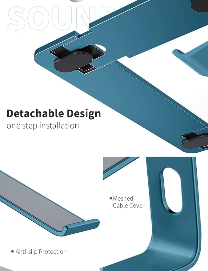 SOUNDANCE Laptop Stand, Aluminum Computer Riser, Ergonomic Laptops Elevator for Desk, Metal Holder Compatible with 10 to 15.6 Inches Notebook Computer, Navy Blue