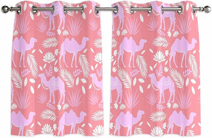 2 Panel Kitchen Cafe Curtains, Desert Camel Sunlight Filtering Nature Air by Hokiten
