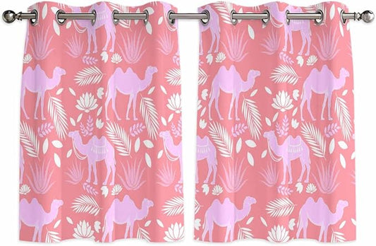 2 Panel Kitchen Cafe Curtains, Desert Camel Sunlight Filtering Nature Air by Hokiten