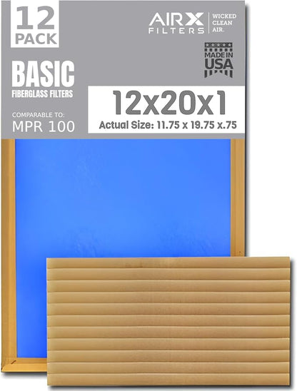 12x20x1 Air Filter Comparable to MPR 100 Basic Economy Furnace Filters by AIRXFILTERSWICKEDCLEANAIR