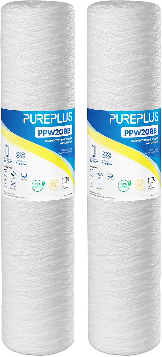 PUREPLUS 5 Micron 4.5" x 20" Whole House String Wound Sediment Filter by PUREPLUS