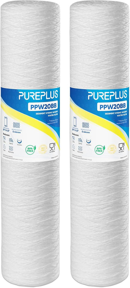 PUREPLUS 5 Micron 4.5" x 20" Whole House String Wound Sediment Filter by PUREPLUS