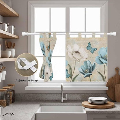Spring Flowers Kitchen Curtains 24 Inch Length, Small Window Curtains Tab Top - Image 5