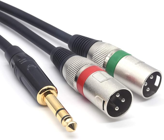 SiYear 10FT 6.35mm (1/4inch) TRS Male Plug to 2 Dual XLR Male Stereo Unbalanced Y Splitter Patch Microphone Cable Cord （3M）