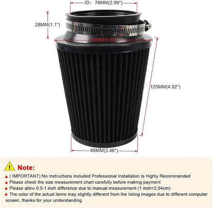 Clamp-On Cold Air Intake Filter, High Performance, Washable Filter, Replacement - Image 3