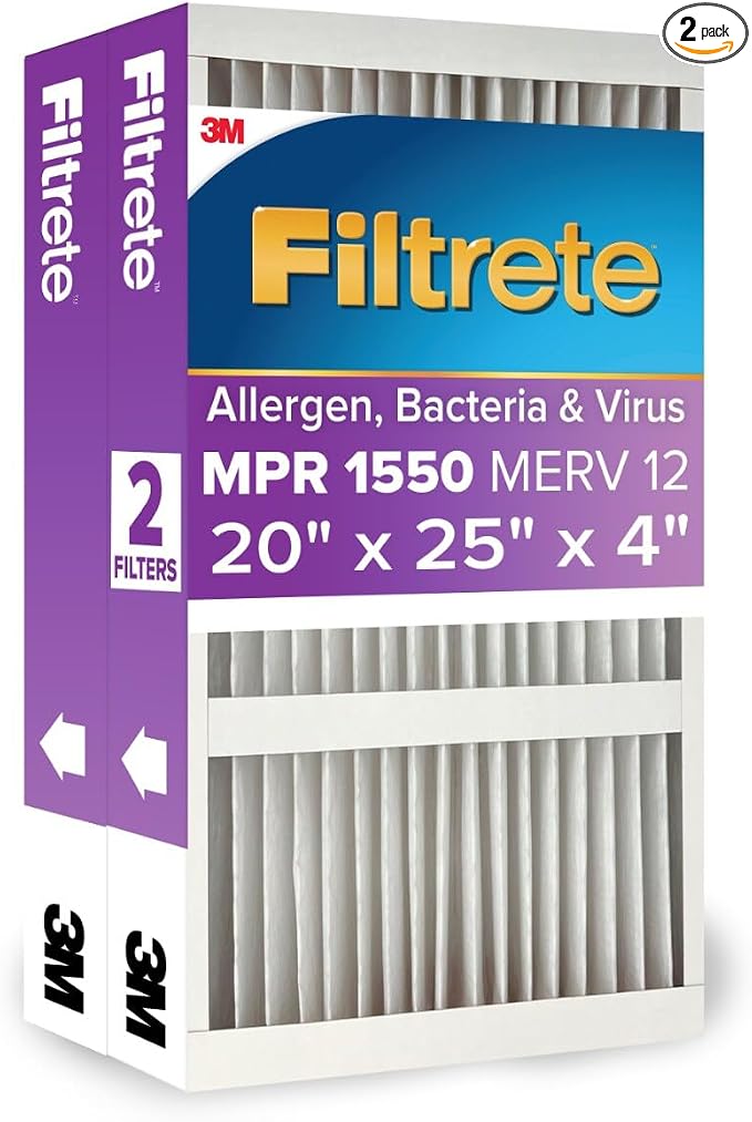 Filtrete 20x25x4 Slim Fit AC Furnace Air Filter, MPR 1550, MERV 12, Fits by Filtrete