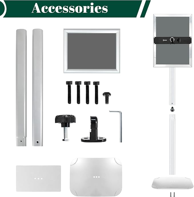 Heavy Duty Pedestal Sign Holder for Display, 11 x 17 inches Adjustable Floor Standing Sign Holder with Weighted Base , Vertical and Horizontal View Sign Stand for Indoor/Outdoor Advertising，Silver