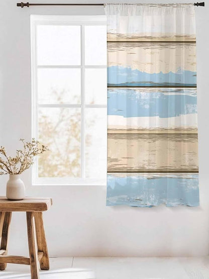 Sheer Curtains 63 Inch Length, Vintage Geometric Blue Semi Sheer Curtains Light - Image 3