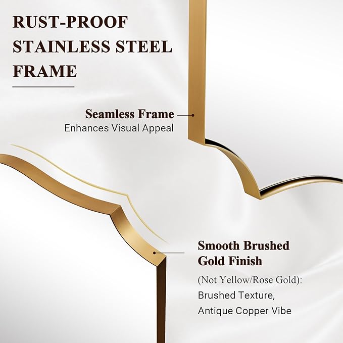 ANDY STAR Bathroom Mirror, 28x36 Inch Brushed Gold Vanity Mirror, Stainless Steel Metal Frame with Sophisticated Curved Design, Anti-Rust, Ideal for Bathroom, Living Room, Bedroom