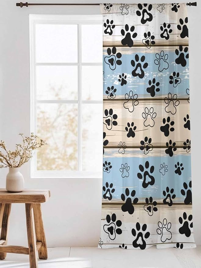Sheer Curtains 84 Inches Long, Vintage Farmhouse Rustic Wooden Grain Privacy - Image 3