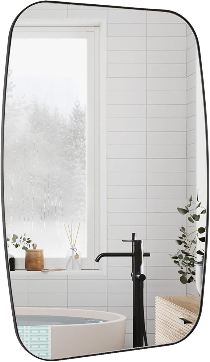 Black Oval Mirror, 24"×40" Bathroom Mirror for Wall Vanity with Stainless Steel Metal 0.8" Thin Frame, Oblong Bathrrom Mirror Modern Anti Rust