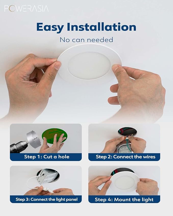 POWERASIA 24 Pack Recessed Lighting 4 Inch with Junction Box, 5CCT 4 Inch LED Recessed Lights Dimmable 2700K-6000K, 9W 850lm Ultra Thin Recessed Lighting - ETL and Energy Star Certified