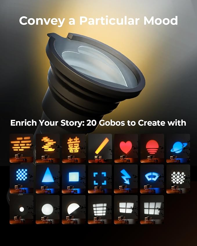 SMALLRIG RGB LED Photography Flashlight, 7500mAh Aluminum Alloy Patterned Ambient Light, 4 Color Fill Light with 20 Patterned Light Filters, Perfect for Photo, Content Creation Accessories RF10C 4634