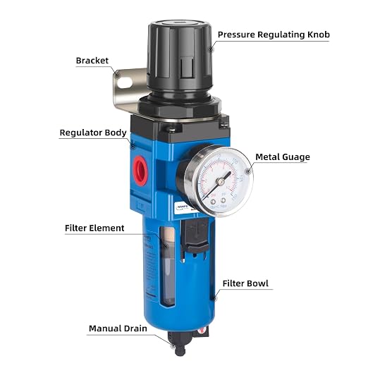 NANPU 3/8" NPT Compressed Air Filter Regulator Combo Piggyback, 5 Micron Brass - Image 3