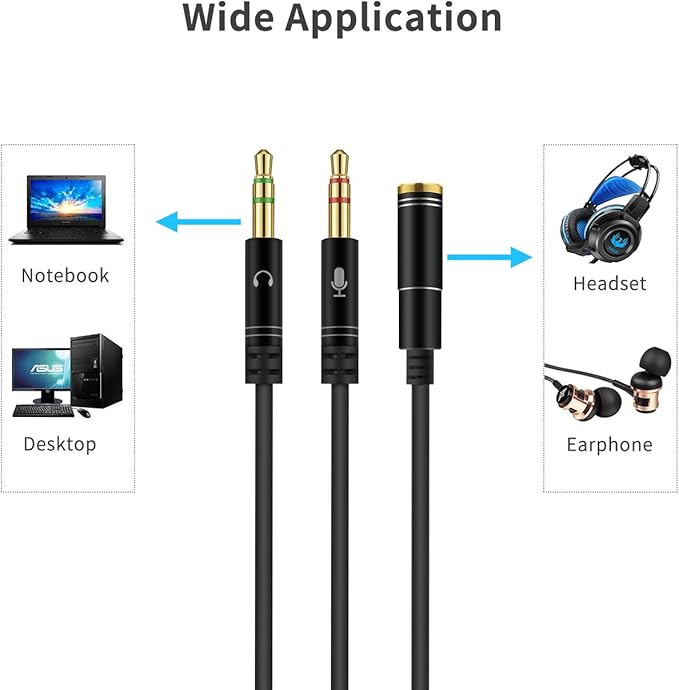 Headphone Y Cable Splitter Adapter for Computer 3.5mm Female to 2 Dual 3.5mm Male Gold-Plated Corrosion-Resistant Audio Mic Y Cable for Headset Connecting to PC，Audio Connector for PC (35CM, Silver)