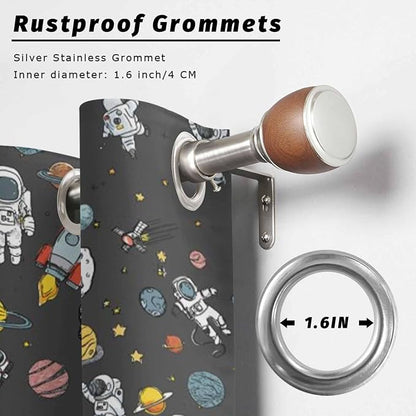 Cartoon Space Outdoor Curtains for Patio Rockets Planets Astronauts Gray - Image 2