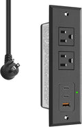 CCCEI Recessed Power Strip with Two USB-C Ports, Fast Charging USB A Port Desk Outlet, Black Furniture Hidden Charging Station for Side Table, End Table, with 6 FT 45 Degree Flat Plug Extension Cord.
