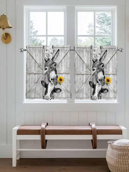 Grey Farmhouse Half Window Curtains 24 Inches Long, Vintage Sunflowers Animals - Image 4