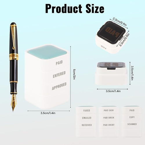 3-in-1 Office Copy/Scanned/Paid Stamps for Business, Pre Inked & Self Inking Rubber Company Stamp in Hand with Red Ink for Efficient Document Bookkeeping, Ordering, Accounting, Work Management