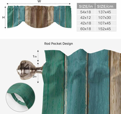 Teal Blue Brown Tie Up Valance Curtains - Image 6