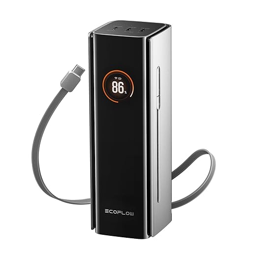EF ECOFLOW Rapid Pro Power Bank (27650mAh, 300W Max Output, 140W Built-in Cable), 4-Port Portable Charger, TSA-Approved, Up to 320W Recharge, Compatible with MacBook, iPhone 17/16/15, Galaxy, Laptop