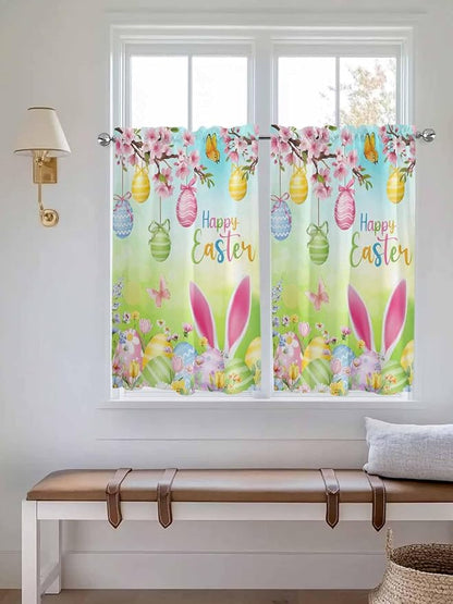 Easter Kitchen Curtains 45 Inches length, Spring Bunny Colorful Rabbit Eggs - Image 4