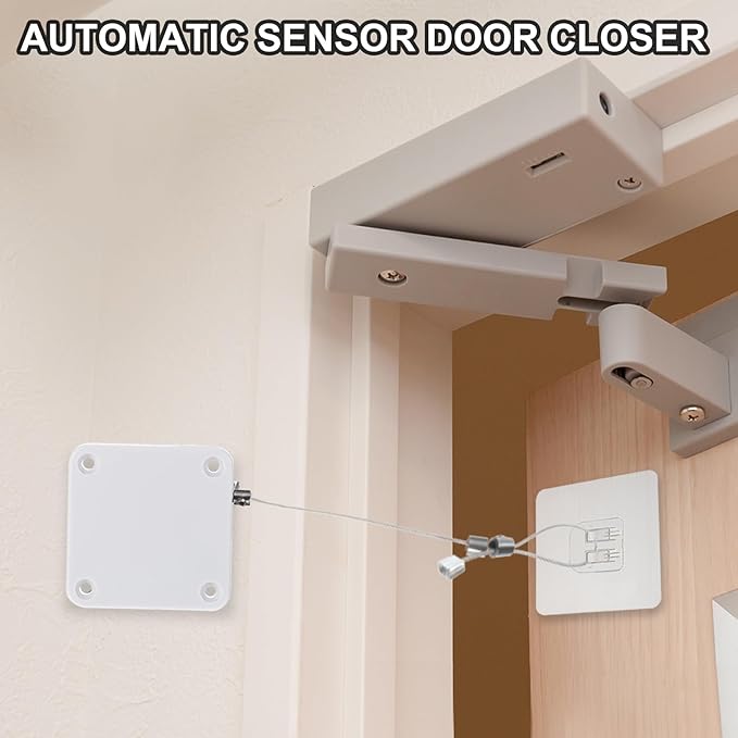 MECCANIXITY Punch-Free 500g Automatic Sliding Screen Door Closer, Multifunctional Storm Sensor Door Closer with Steel Drawstring for Bedroom Storm Bathroom Study Room (White Pack of 4)