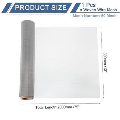 uxcell 60 Mesh 79" x 12" Woven Wire Mesh, 304 Stainless Steel Air Vent Filter - Image 2