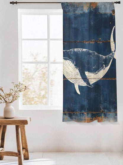 Sheer Curtains 63 Inch Length, Summer Whale Blue Semi Sheer Curtains Light - Image 3