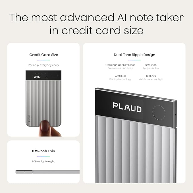 Plaud Note Pro AI Voice Recorder with Magnetic Card Case Bundle, App Control, Transcribe & Summarize with AI, 112 Languages, Ultra-Slim Recorder with InstantView Display, Secure Carrying & Protection
