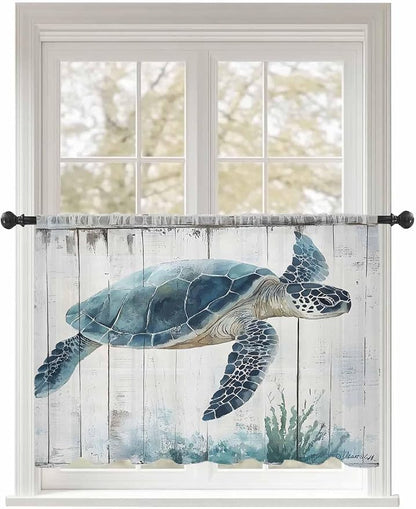 Sheer Curtains 54 Inch Length, Sea Turtle Teal Blue Semi Sheer Curtains Light by Unknown