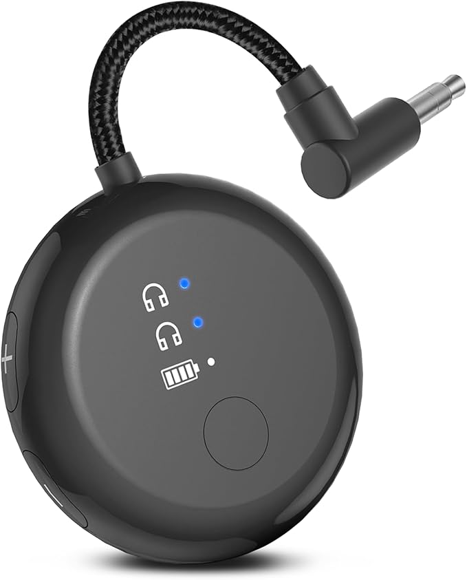 Avantree SoundJet R1 – 25Hr Airplane Bluetooth Adapter for All AirPods (Pro/Max) with Qualcomm Chipset & aptX Adaptive, Wireless Audio Transmitter for Flight Travel, Works with Bose & Other Headphones