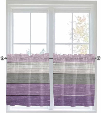 Country Wood Board Gray Purple Window Valance Curtains, Farmhouse Gradient - Image 6