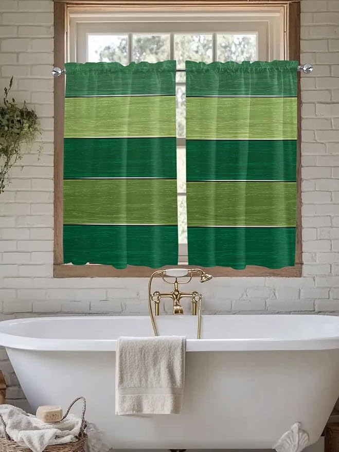 Farm Retro Green Wood Grain Window Valance Curtains, Rustic Wooden Plank - Image 6