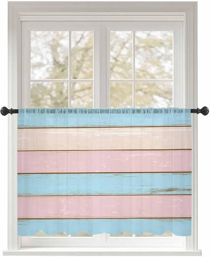 Sheer Curtains 45 Inch Length, Farmhouse Country Shabby Striped Privacy Voile by Unknown