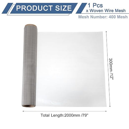 uxcell 400 Mesh 79" x 12" Woven Wire Mesh, 304 Stainless Steel Air Vent Filter - Image 2