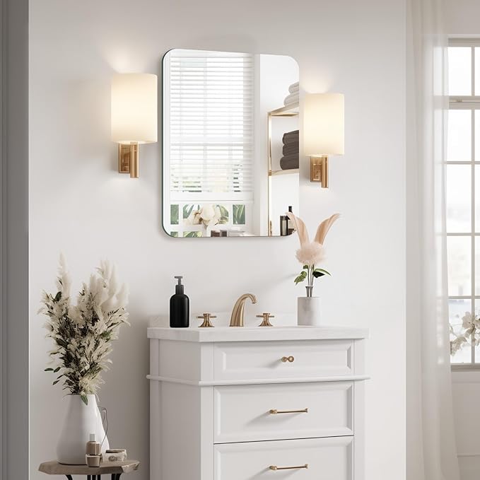 Mirrorons 18x24 Frameless Bathroom Mirror, Rounded Corner Bathroom Vanity Mirror, Modern Wall Mounted Vanity Mirror for Living Room, Bedroom, Entryway (Horizontal/Vertical)
