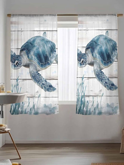 Sheer Curtains 72 Inches Long, Ocean Sea Turtle Semi Sheer Curtains Light - Image 5