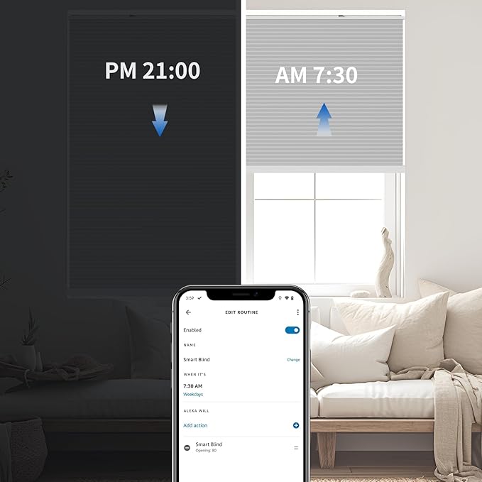 THIRDREALITY ZigBee Smart Blind Gen2, Motorized 100% Blackout Window Shades with Remote, Cordless Honeycomb Blinds, Automatic Height, C2 Rechargeable Batteries Powered, 52" W x 74" H Beige/White