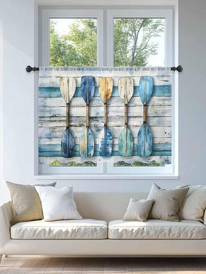 Sheer Curtains 45 Inch Length, Lake Paddle Striped Semi Sheer Curtains Light - Image 4