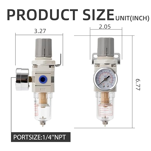 Pneumatic Air Compressor Filter Regulator Combo 1/4" NPT 150 PSI w/Adjustable - Image 3