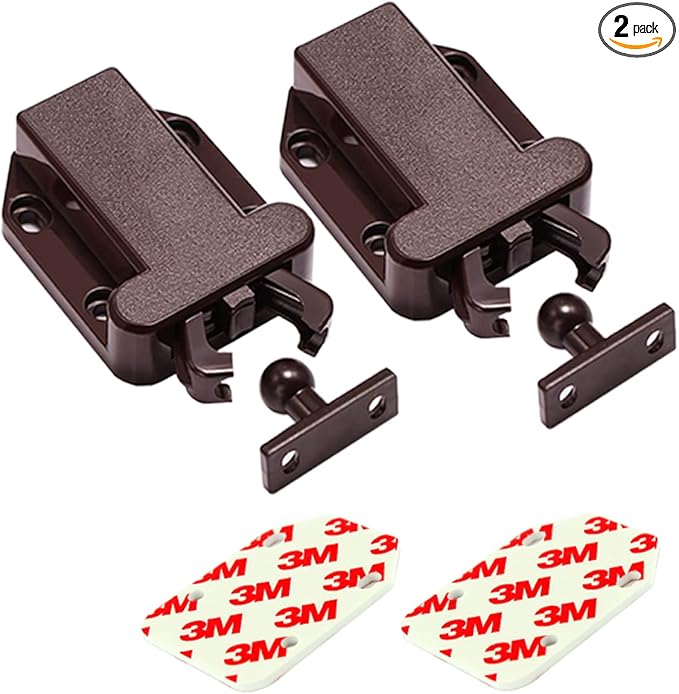 Cabinets Push Latch Cabinet Furniture Rebound Self-Locking Device Kitchen Closet Closing Door Catch Closer（2 Pack Brown）